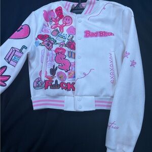 Pink and White Graphic Jacket